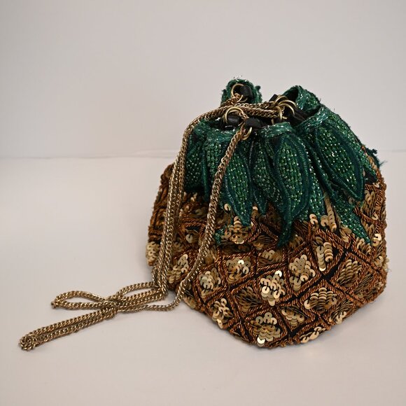 ZARA Sequin Pineapple Bag with Gold Chain - Picture 1 of 8